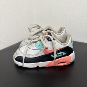 Nike Girls Air Max 90 Sneaker Athletic White Multicolor 833377-013 Lace Up Sz 7C